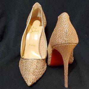 CHRISTIAN LOUBOUTIN Sequin Pumps. Gold Rose Gold